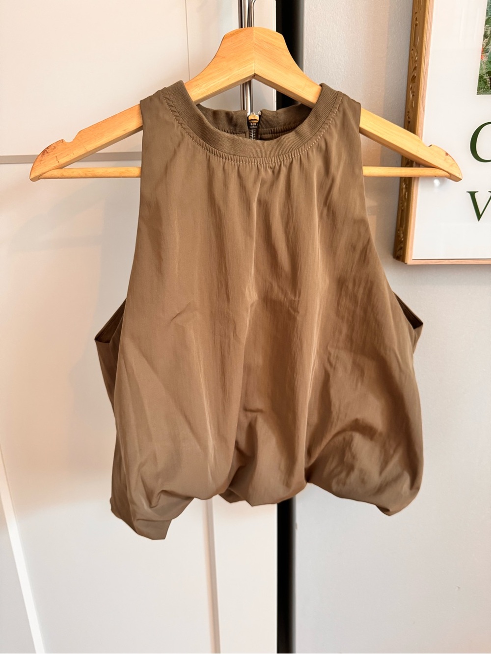 Zara Olive Bubble-Hem Sleeveless Top